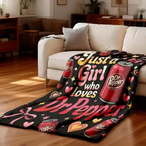 Dr Pepper Sweetheart Theme Flannel Throw Blanket, Slogan Print Soft Cozy Lightweight Warm Blanket for Bed, Sofa, Office, Camping & Travel, Large Size All-Season Throw, Perfect Gift for Soda Lovers & Home Decor