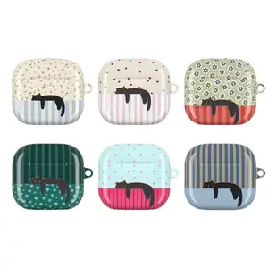 Cute Black Cat AirPods Case for AirPods 1 2 3 4, AirPods Pro 1 2 3, Striped Aesthetic Earbuds Cover, Funny Protective Case Gift