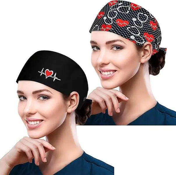 Unisex 2-Pack Chef Hats, Adjustable Working Caps with Ponytail Pouch, Button Sweatband, Ear Loops & Lightweight Polyester Material, Durable Reusable for Food Service, Bakery, Two-Pack