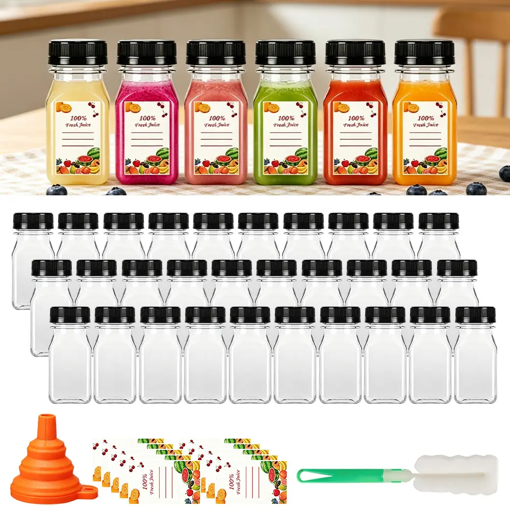 36 Pack 4oz Empty Plastic Juice Bottles with Leak-Proof Caps Lids, Reusable Clear Water Bottle Food Grade Bulk Beverage Containers for Juicing Smoothie Milk and Other Beverages