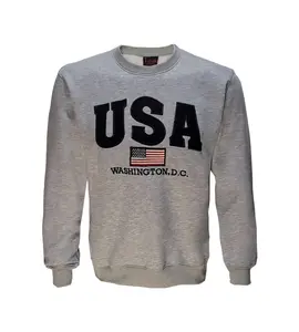 USA Logo Fleece Sweatshirt, Crew Neck Casual Pullover American Flag Sweat shirt Clothing Menswear Clothing Menswear