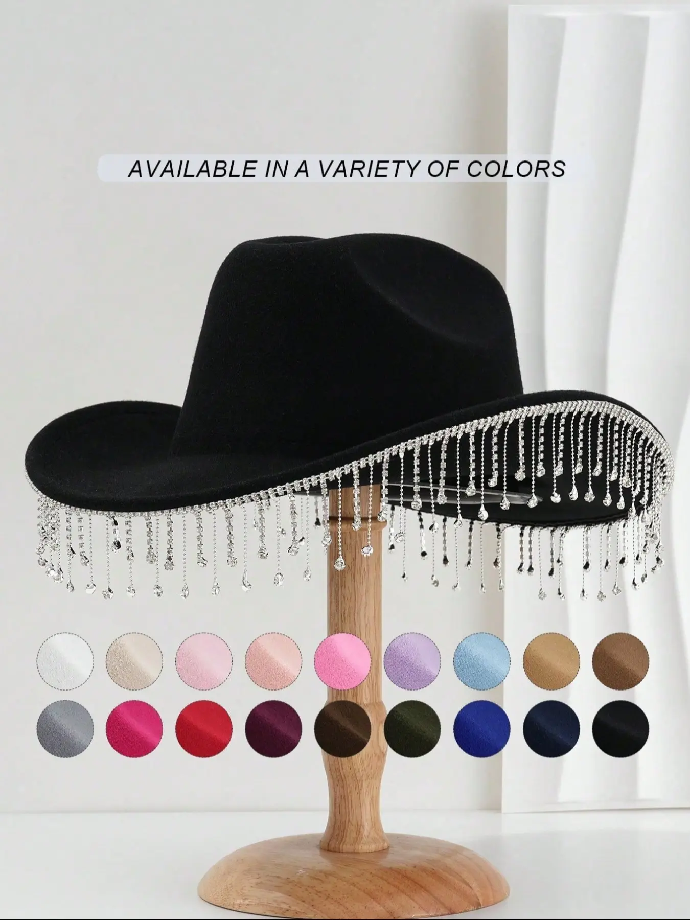 Unisex Western Cowboy Hat with Rhinestones and Fringe, Winter Fashion Accessory for Music Festivals and Parties