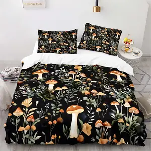 Mushroom Print Bedding Set, 3-Piece Comfortable Sheet Set with Zipper, Includes 1 Fitted Sheet + 2 Pillowcases, Bedroom & Guest Room Use