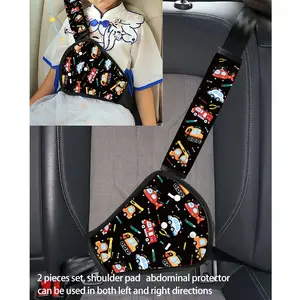 2pcs Car Safety Belt Protector Set, Car Interior Accessory, Universal Cartoon Pattern Anti-Slip Adjustable Shoulder & Abdomen Protection, Comfortable Upgrade Design