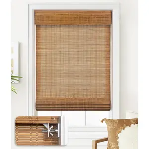 No Tools No Drill Cordless Bamboo Roman Shades, Light Filtering Window Treatment, Roll Up Bamboo Blinds for Window 35'' W x 64'' H, Ceylon Light Russet