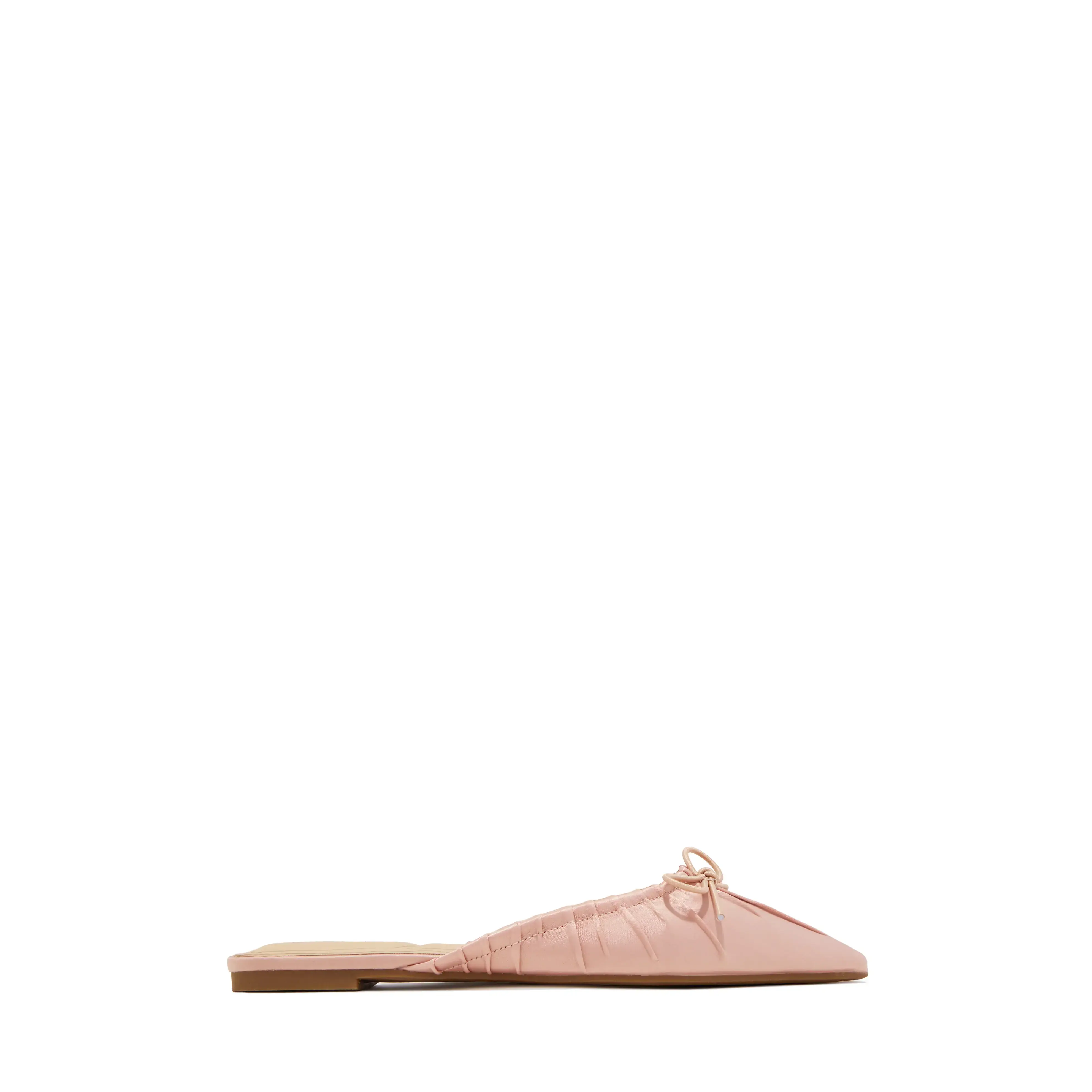 Darla Ruched Bow Pointed Toe Flat Mules - Pink