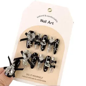 H15 Millennium Spice Girl y2k Black White 2 Dollar Detachable Fake Nail Nail Patch dark style almond press base color