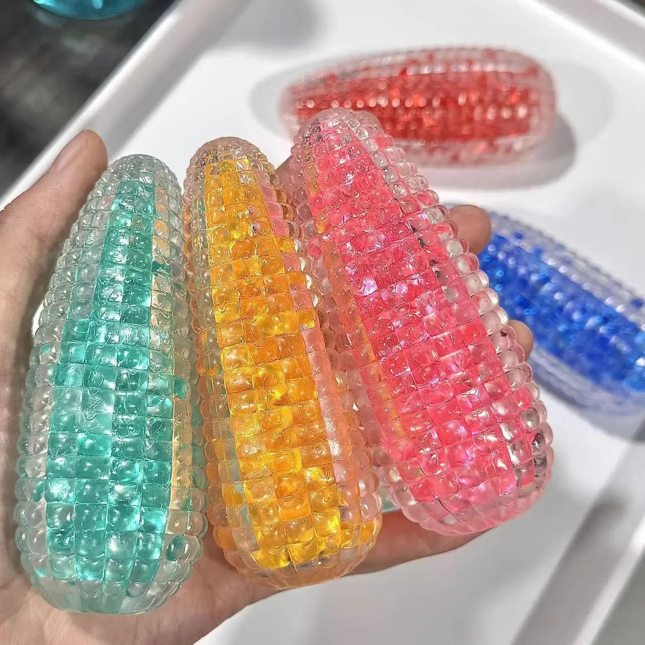 Glazed Crystal Corn Ornament, Built-In Noisy Squeeze Desk Decor