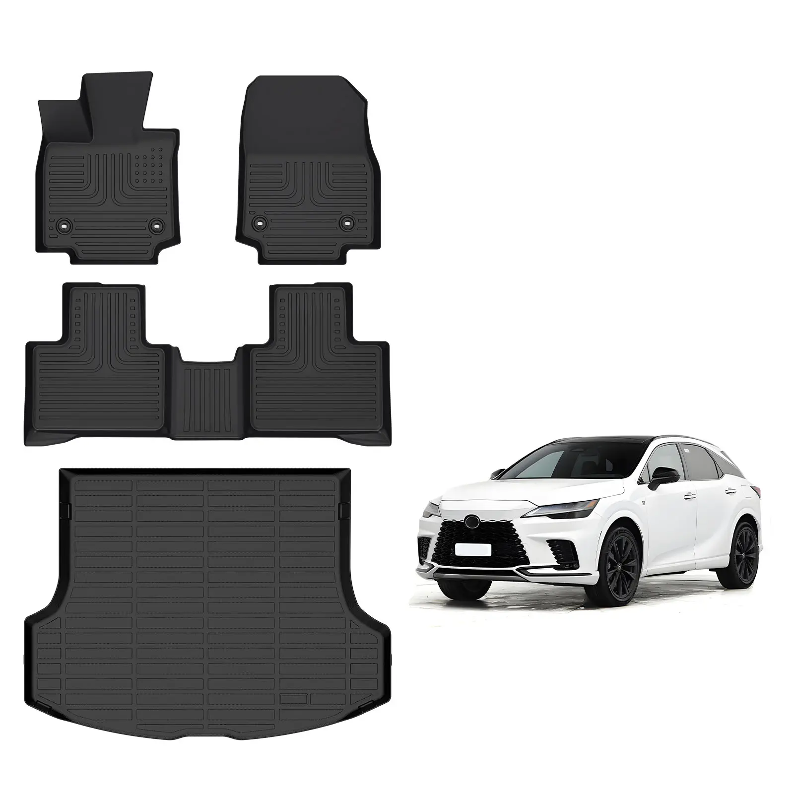 KELCSEECS Lexus RX 2023-2026 RX/RX350 /RX350h /RX500h (NOT for RX450h+ PHEV) Floor Mats & Cargo Liners, All Weather Protection TPE Duty Non-Slip Custom Automotive, Front & Rear Row & Trunk Mats, Accessories, Waterproof, Easy to Clean, Eco-friendly