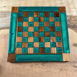 Emerald Green Black Walnut Chess Board (INCLUDES PIECES)