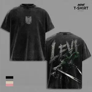 Levi Ackerman Attack on Titan Vintage Washed Shirt Anime Graphic Tee Scout Regiment Captain Levi Oversized Streetwear Manga T Shirt Gift for AOT Fans