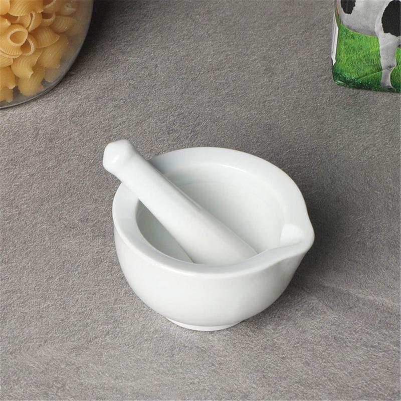 Porcelain Small Mortar and Pestle, Ceramic Herb Grinder Pill Crusher Set, 3.3 inch White