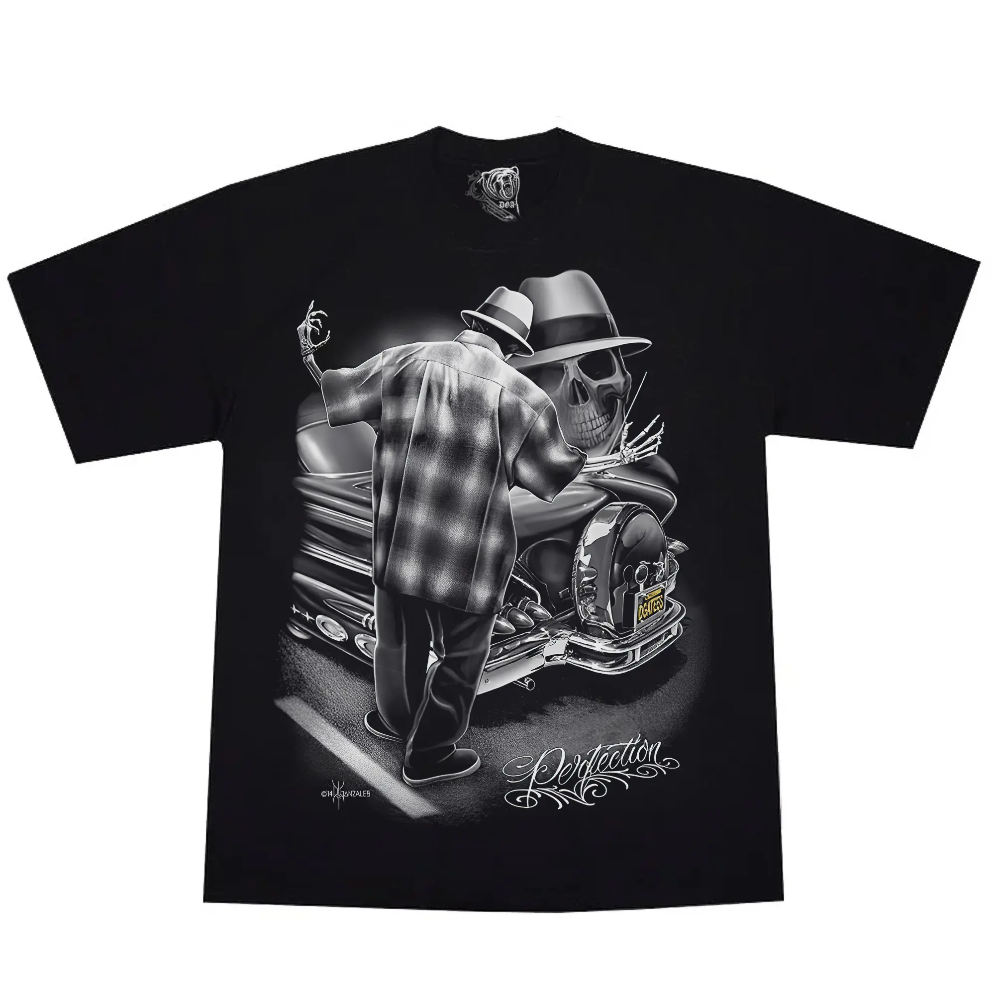 Men's Skeleton Lowrider Art Graphic T-Shirt, Casual Oversized Round Neck Short Sleeve Top, Cotton Polyester Blend, Unisex Hoodie & Sweatshirt