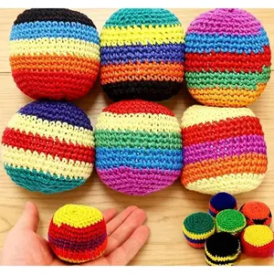 1/2/3 randomly colored handmade crochet footballs, 2026 upgraded foot bag, multi-colored geometric juggling ball, suitable for adults and beginners
