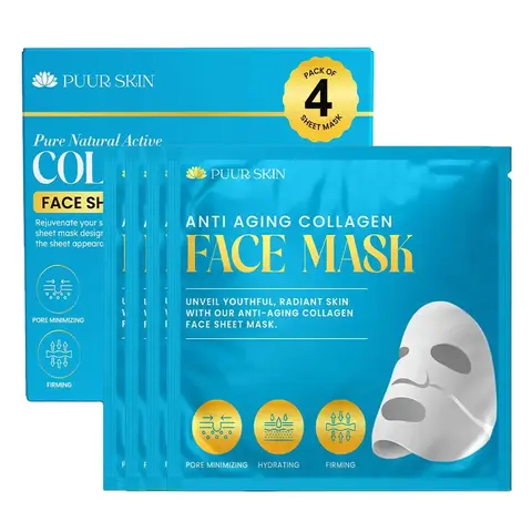 Collagen Hydrogel Face Mask (35g*4, Alcohol-Free) - Deep Hydrating Mask with Hyaluronic Acid, Moisture Serum, Anti-Wrinkle, Brightening, Daily Care for Radiant Skin, All Skin Types Skincare for Women