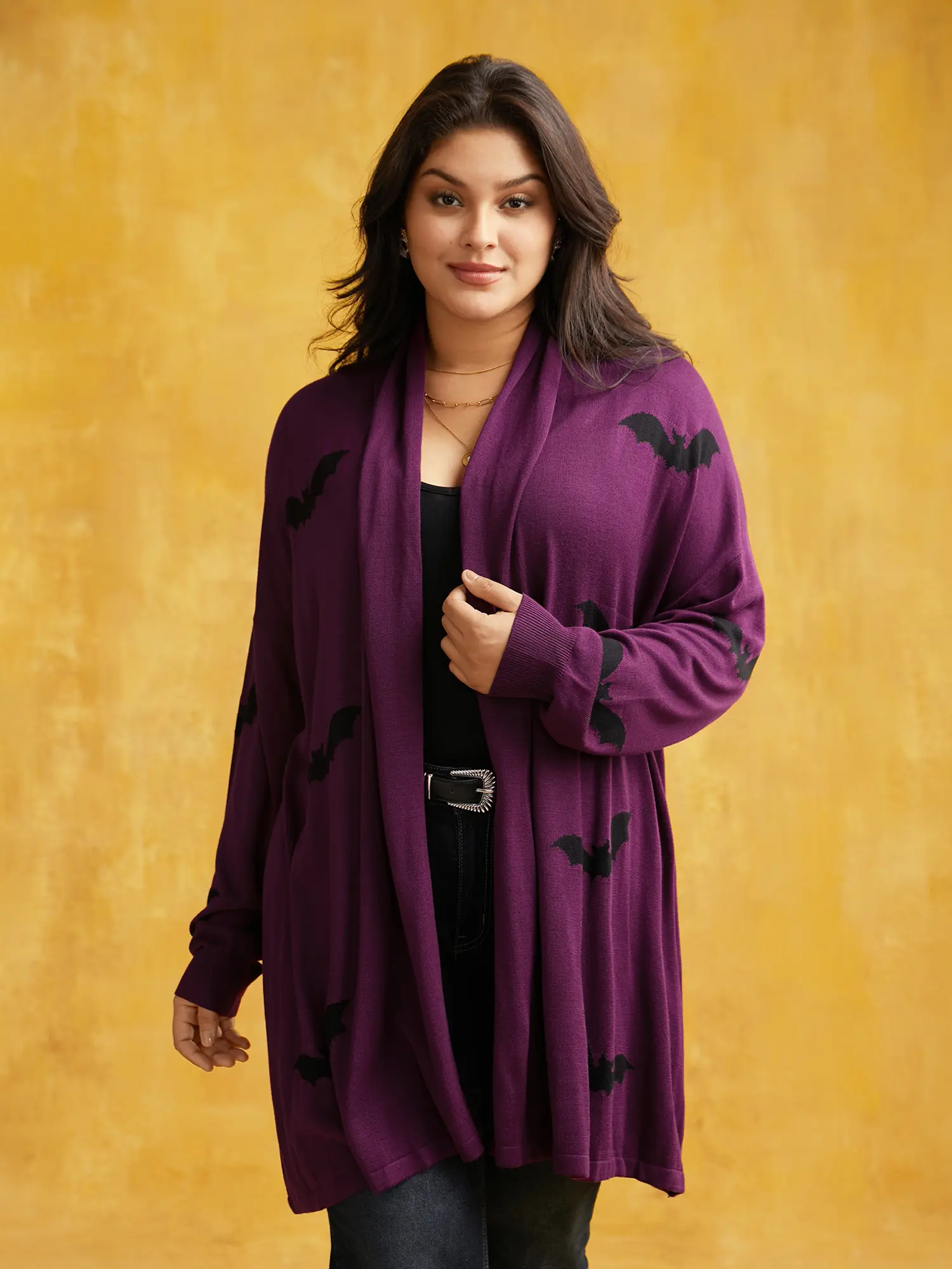 BloomChic Plus Size Women's Knit Cardigan - Goth Bat Print Open Front Sweater, Soft Rayon Long Sleeve Layering Top, Casual Alternative Clothing,Summerfinds', Tops, Alt Clothing Women, Goth Clothes, Knitting, Knitwear, Fit