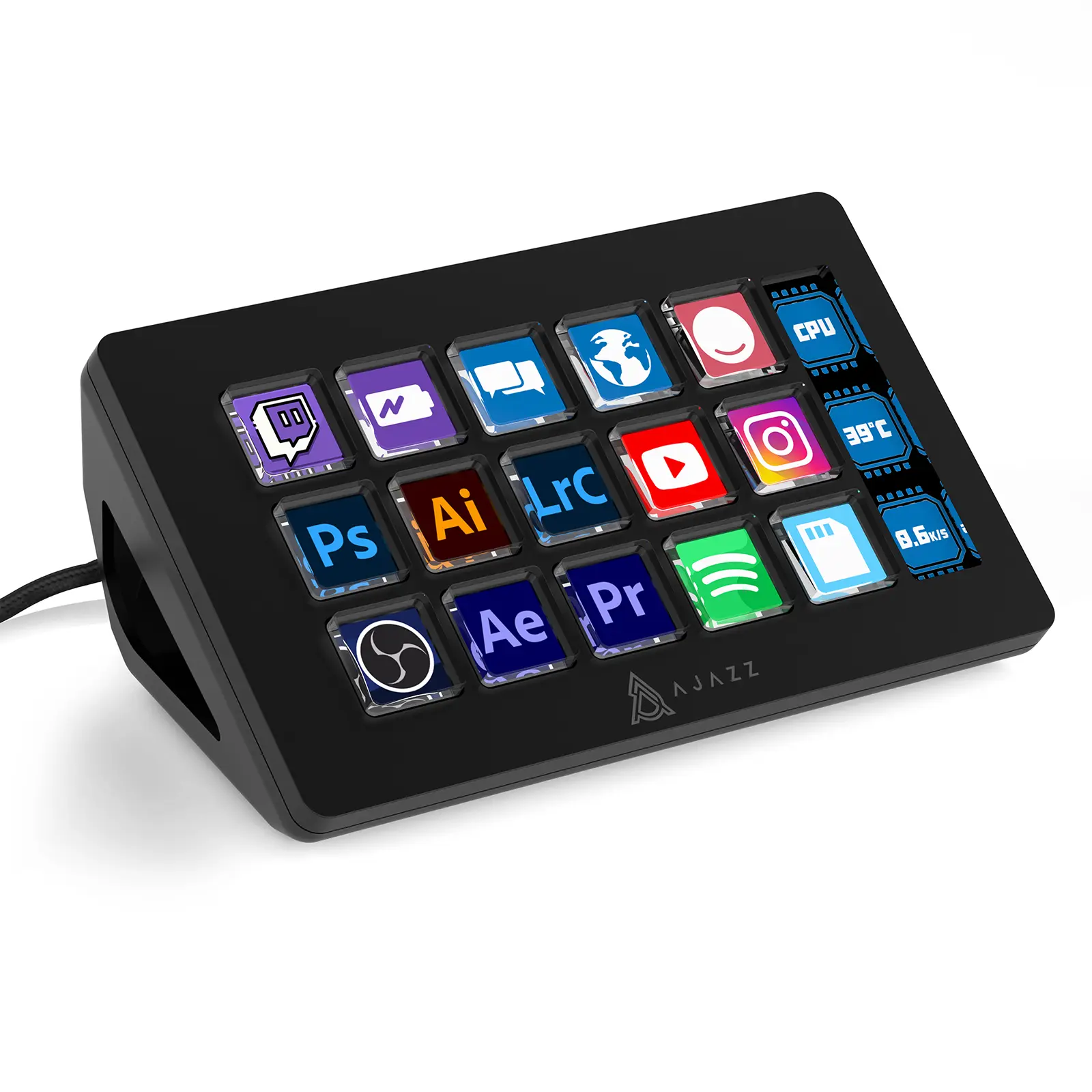 AKP153 Streaming Studio Controller Keypad Type-c Wired with 15 Macro LCD Key&1 Side Screen Display Detachable Stand for Multi Action Triggered in Win MAC Twitter TikTok YouTube OBS App