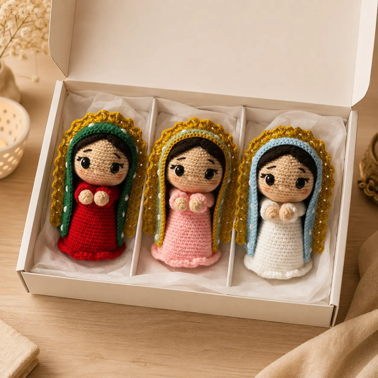 Our Lady of Guadalupe Crochet Doll, Handmade Virgin Mary Amigurumi, Catholic Religious Gift, Home Altar & Prayer Room Decor
