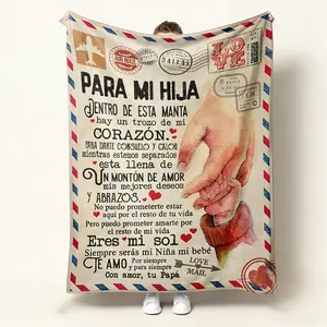 Papa Mama Spanish Letter Blanket Ultra Soft Flannel Cozy Warm Bedroom Couch Sofa Throw Decor Decorative Throw Perfect Birthday Gift Christmas Gift Valentine Day Gift Easter Gift for Daughter Son Kids Parent Love Message Style