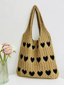 Fashionable Heart Shaped Knitted Tote Bag, Casual All Seasons Shoulder Satchel, Stylish and Versatile Design for Everyday Use