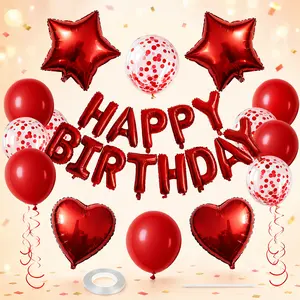 27PCS Red Happy Birthday Balloon Set with Foil Letter Banner, Heart & Star Balloons, Latex Party Balloons for Birthday Decorations, Photo Backdrop Decor for Women Men Kids Party Supplies