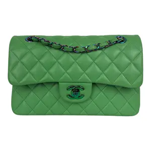 Pre-owned CHANEL Lambskin Crossbody Bags Green and Blue Quilted Classic Double Flap
