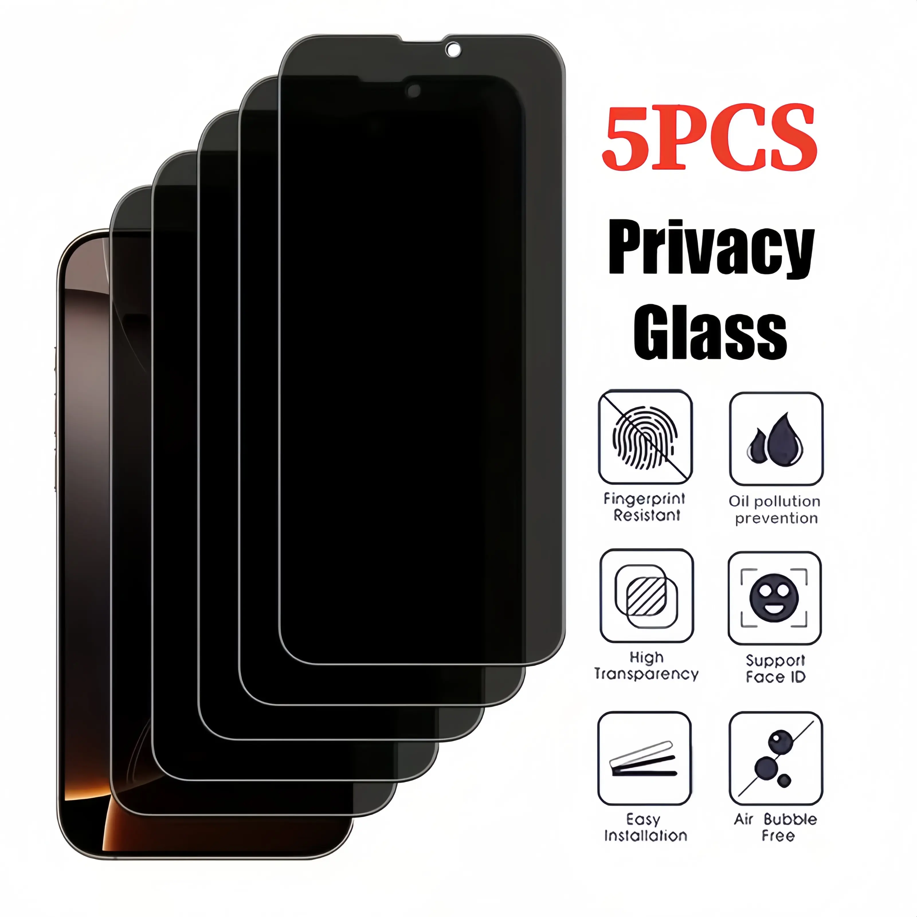 3-5 PCS Anti Spy Screen Protector for iPhone 15 Pro Max 13 14 16 16E 17 Air Pro Max Plus Privacy Tempered Glass Film 9H Hardness Ultra Thin oil repellent Coating Anti Peeping Case Friendly, Smartphone, Handheld, Protection