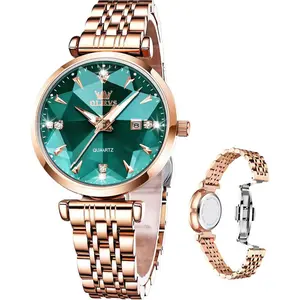 Brand OLEVS Women Watches Simple Dress Ladies Watch Rose Gold Stainless Steel Watch Waterproof Quartz Date Luxury Diamond Small Wristwatch Fashion Analog Female Reloj Mujer Blue White Green Red Yellow Face