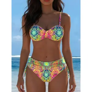 2026 New Sexy European and American Foreign Trade Bikini Printed Tie-Back Swimsuit for Women
