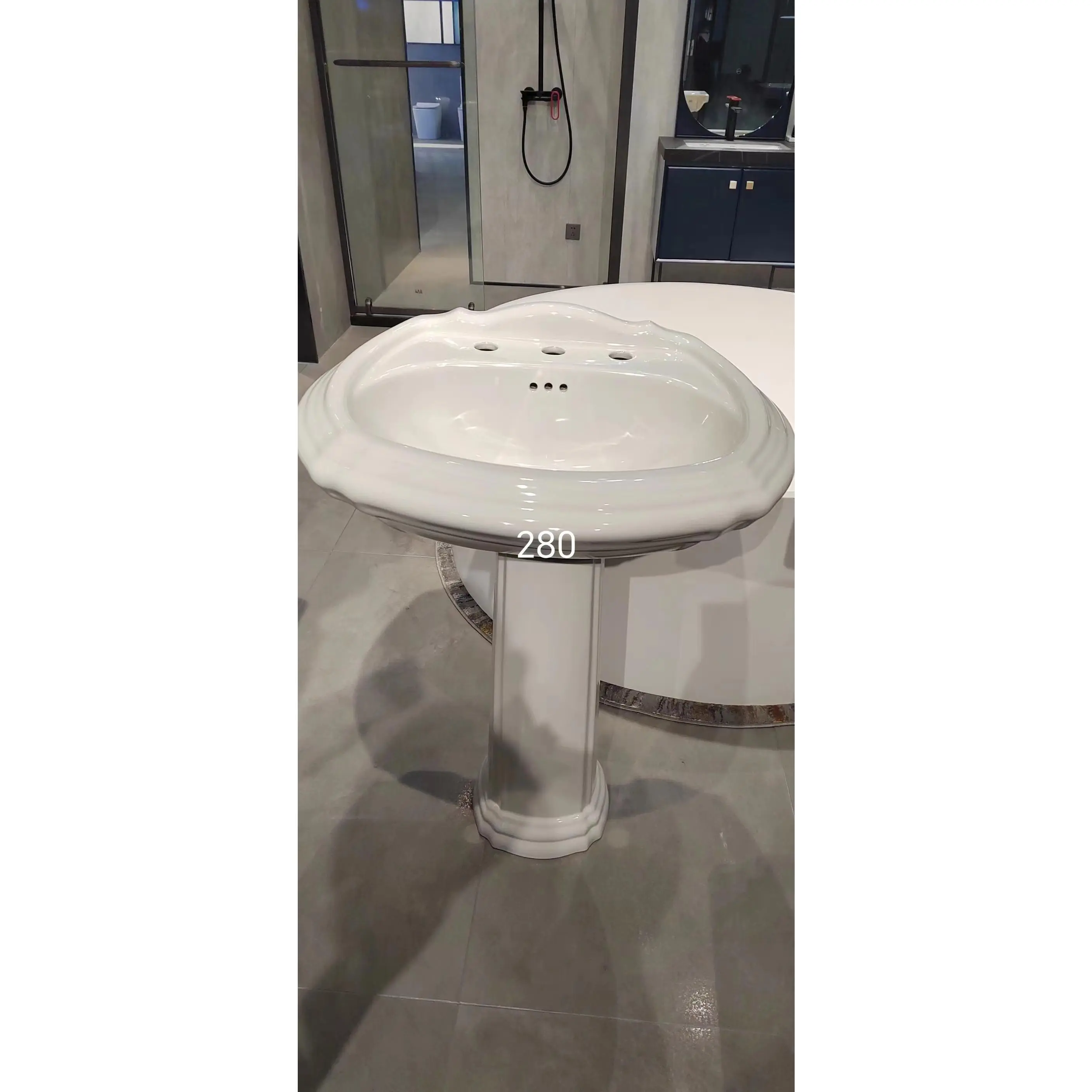 20" x 26" Vintage White Ceramic Pedestal Sink – Classic Freestanding Bathroom Sink with Overflow, 3 Pre-Drilled Holes for 8" Widespread Faucet