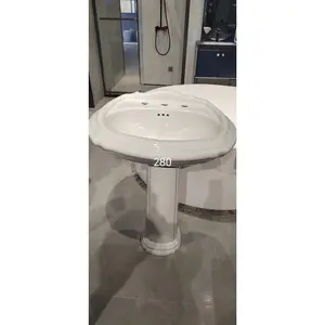 20" x 26" Vintage White Ceramic Pedestal Sink – Classic Freestanding Bathroom Sink with Overflow, 3 Pre-Drilled Holes for 8" Widespread Faucet