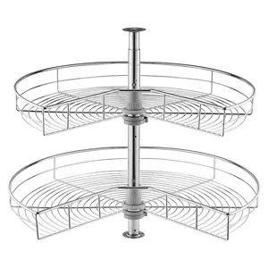 【FathersDayGift】VEVOR 28" Kidney Shaped Chrome Corner Organizer,  360° Rotatble Kitchen Base Cabinet Blind Corner, 2 Tier Height Adjustable Storage Rack, Carbon Steel Lazy Susan Replacement Shelf for Cabinet Corner