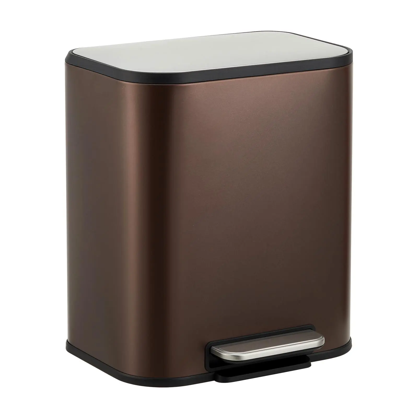 GAOMON Kitchen Trash Can, 5.3 gal Stainless Steel Garbage Can with Soft Close Lid Foot Pedal & Removable Inner Bucket, Rectangular Step On Waste Bin for Office Bedroom (Matte Brown) 12L