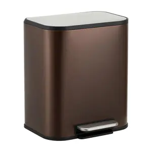 GAOMON Kitchen Trash Can, 5.3 gal Stainless Steel Garbage Can with Soft Close Lid Foot Pedal & Removable Inner Bucket, Rectangular Step On Waste Bin for Office Bedroom (Matte Brown) 12L