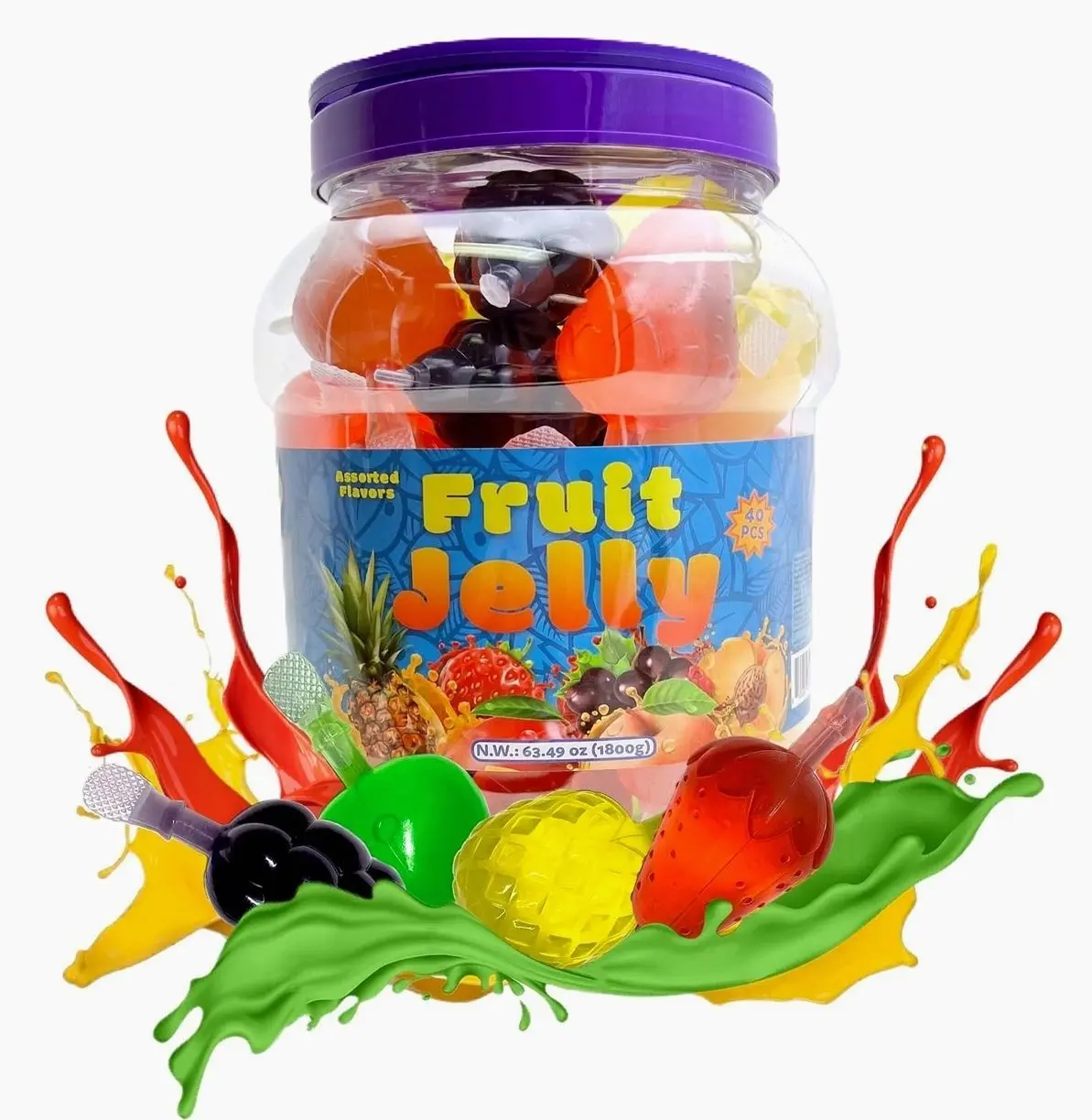 Fruit Squeezable Jellies - 40 Count Jar - Tik Tok Candy - Easter Eggs Fillers - Fun Jelly Treat in Assorted Fruit Flavors - Easter Candy - Mango, Strawberry, Apple, Pineapple & Grape