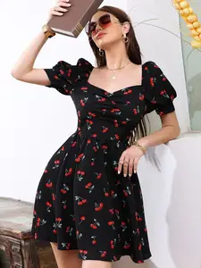 Qutie Allover Cherry Sweetheart Neck Dress