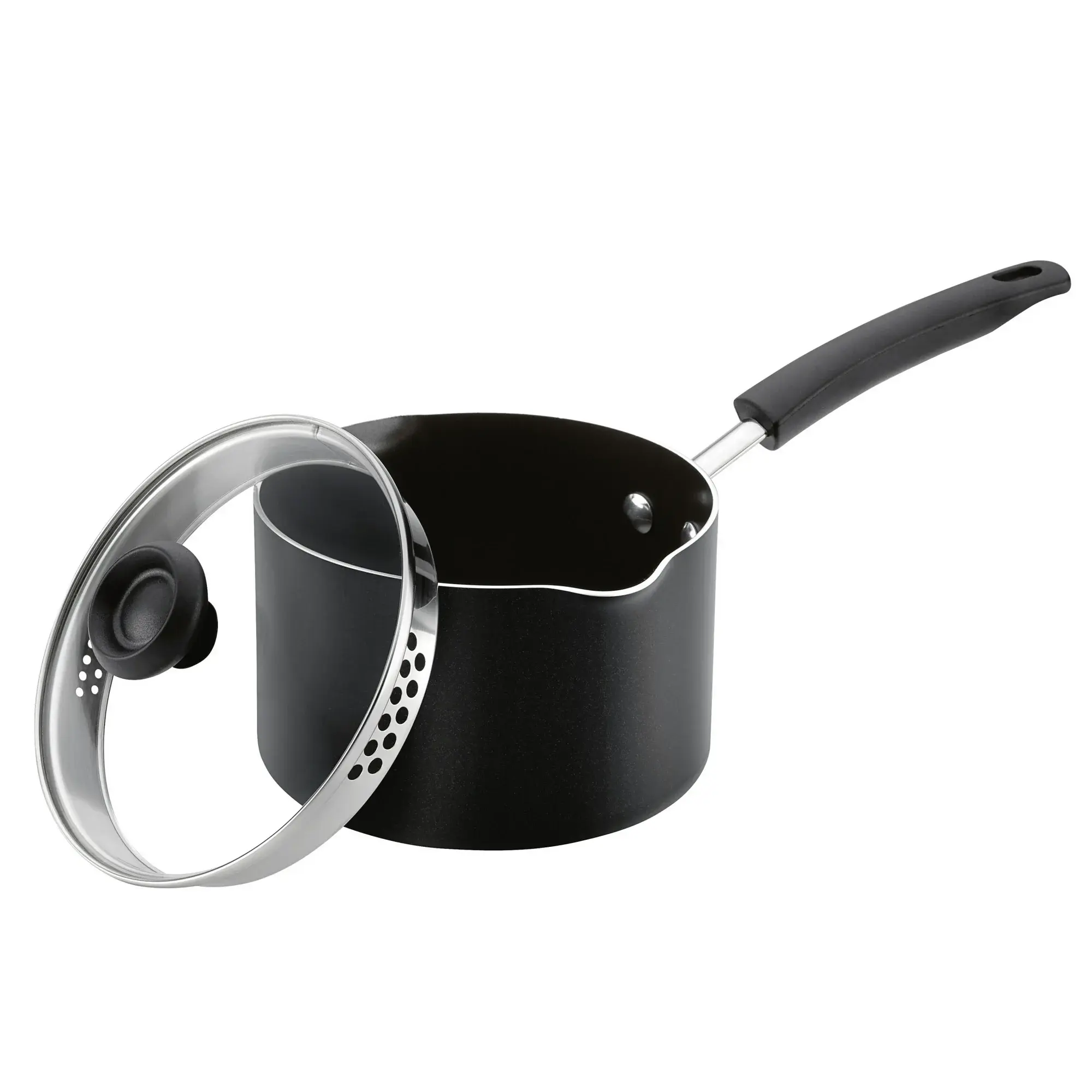 3-Quart Aluminum Non-Stick Straining Saucepan With Lid, Black Cookware Glass cookware s