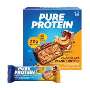 Pure Protein Chocolate Peanut Butter Protein Bars – 20g Protein, 3g Sugar, 190 Calories (12 count) Low Sugar* High Protein Snack - Gluten Free - Perfect for a Healthy Snack