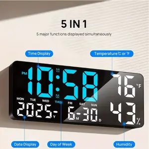 Pacilack 14.6-Inch Large Digital Wall Clock with Remote Control, Dual Alarms, Large LED Display, Night Light, Humidity, Date, Day of the Week, and Temperature — The Perfect Father's Day Gift for Living Rooms, Bedrooms, and Seniors