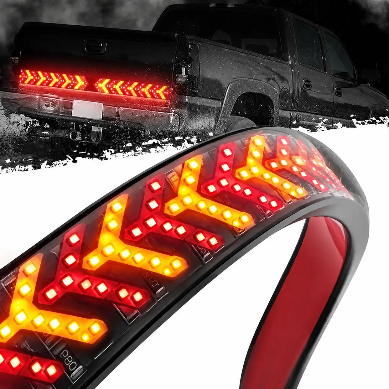 Fishbone Shaped LED Tailgate Light Bar, 60-Inch LED Tailgate Lights, Brake Running Sequential Turn Signal Strip Strobe Light Bar for Truck Pickup SUV RV Plug & Play Hard Wire T-tape Connector Version, Car Lighting Accessories