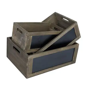 Brown Wood Nesting Storage Crates with Chalkboard Panel