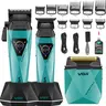 VGR 877S3 Professional Ceramic Clippers & Trimmer Set - Cordless Barber Equipment, Adjustable Speed, Foil Shaver, LED Display, Charging Base, USB Port, Fast Charging, 180 Minutes Trimming, Home/Barber Male Short Hair Grooming Kit