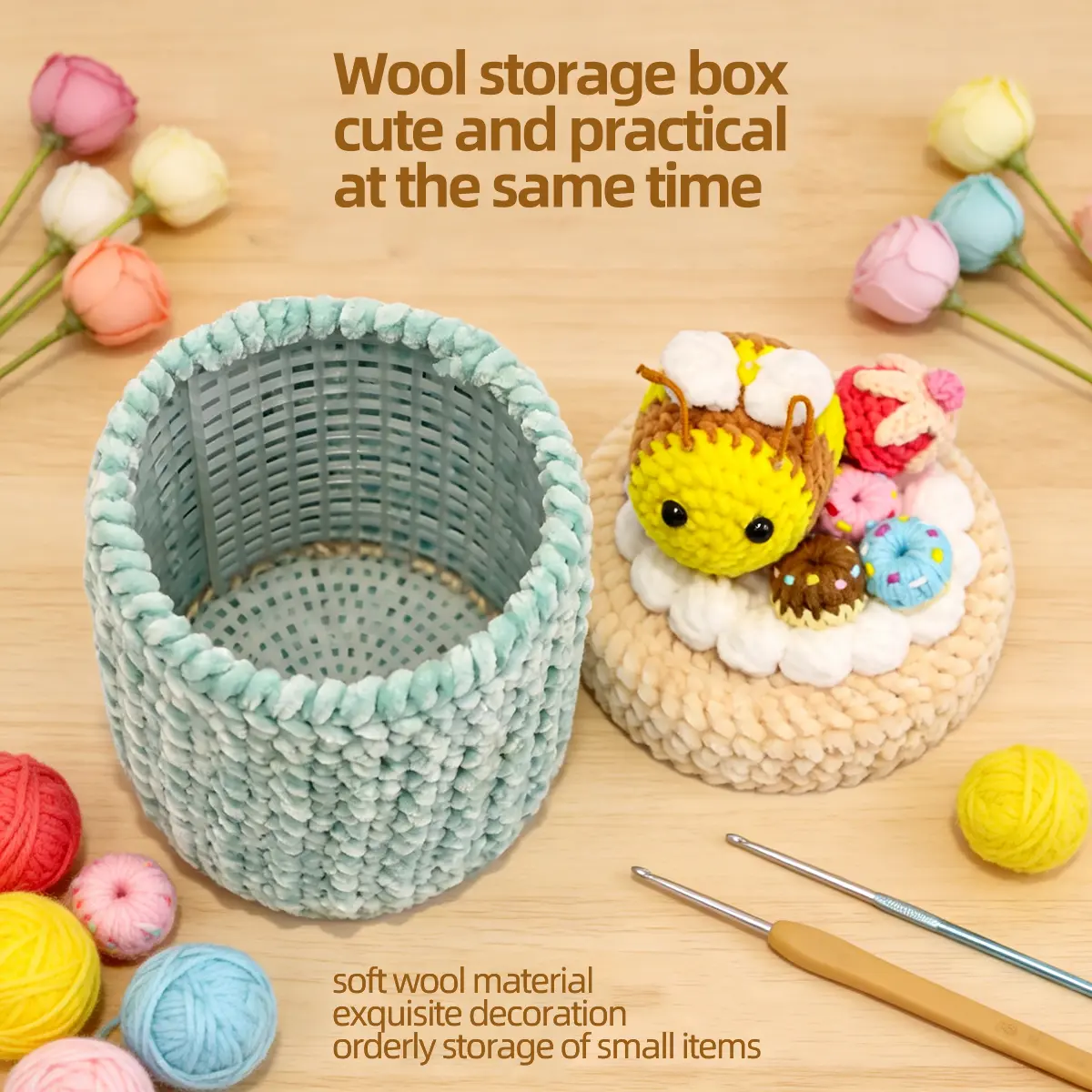Hand-Crocheted Cartoon Design Pen Holder - Freestanding Home Office Desktop Storage Accessory for Teachers, Yarn Cosmetic Organiser, Ideal Back-to-School Gift