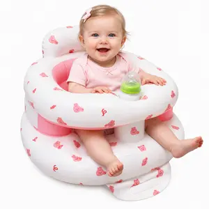 Inflatable Baby Support Seat, Portable Baby Sitting Chair with Built-in Pump, Back Support and Anti-Fall Design, Sit Me Up Floor Seat for Babies 3 Months & Up, Feeding, Learning, Beach and Camping
