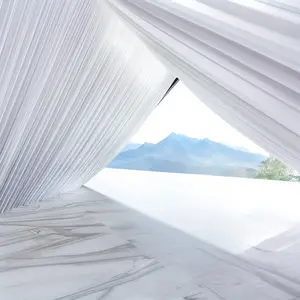 White Stretch Spandex Tent Ceiling Drape – 25ft x 36ft 180GSM Wrinkle-Free Fabric Ceiling Liner with Pole Pockets, Premium