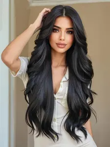 28 Inch Long Wavy Wigs for Women, Gorgeous Fluffy Loose Wave Wigs without Bangs, Synthetic Lace Front Wigs for Party, Daily Use