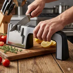 4-Stage Knife Sharpener: Tungsten Steel Diamond Ceramic Wheels for Kitchen Chef Knives, Axes, Scissors - Portable Multi-Level Sharpening Rod with Non-Slip Grip, Professional Commercial Home Sharpening Tool Kit, Durable Edge Restoration Equipment