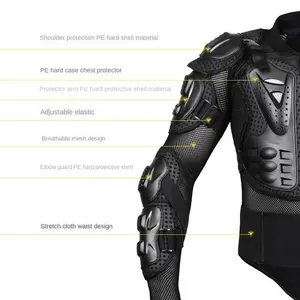 Breathable Motorcycle Armor Suit - PE Material, Anti-Fall Protection, Black with White Accents, Chest & Back Padding for All-Season Riding & Racing