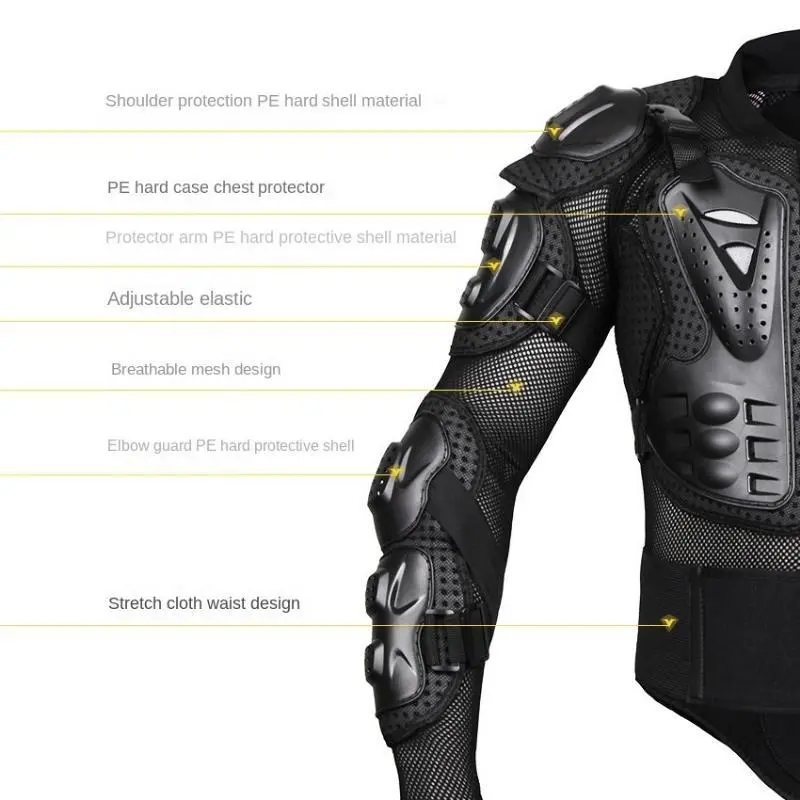 Breathable Motorcycle Armor Suit - PE Material, Anti-Fall Protection, Black with White Accents, Chest & Back Padding for All-Season Riding & Racing Breathable Motorcycle Armor Suit - PE Material, Anti-Fall Protection, Black with White Accents, Chest & Back Padding for All-Season Riding & Racing