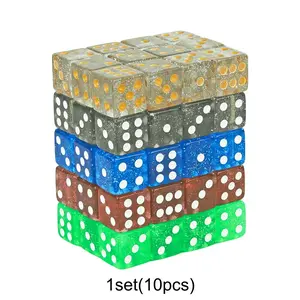 10pcs 16mm Standard Dot Polyhedral Dice Set, Transparent Glitter Effect, Multi-Faced Right Angle Dice for Entertainment Tabletop Games Dnd Trpg